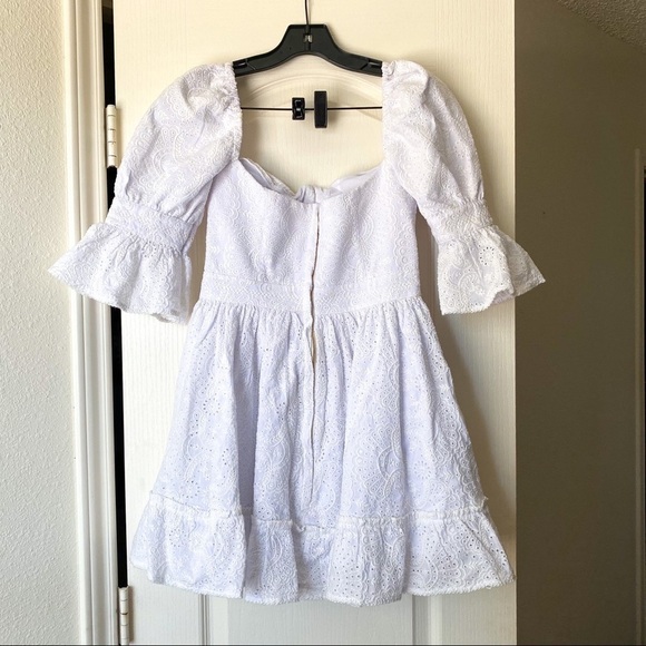 Agua Bendita Dress Cedro Bruma Embroidered Lace Eyelet White M NWT - Picture 9 of 13